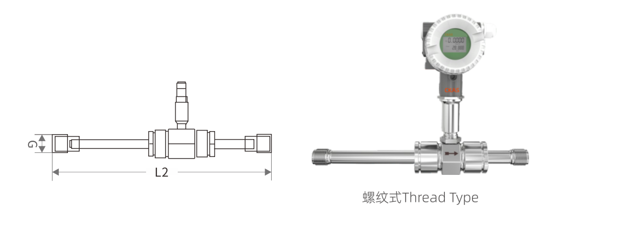DN4~DN10 thread connection type turbine flowmeter meter body (including straight pipe section) dimension drawing